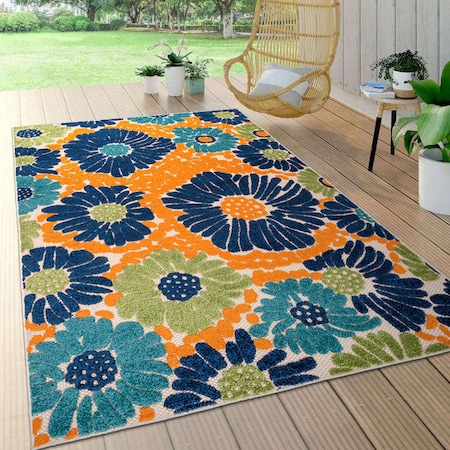 World Rug Gallery Almeria Modern Floral Flowers Indoor/Outdoor Area Rug 5' x 7' Multi 8016MULTI5X7